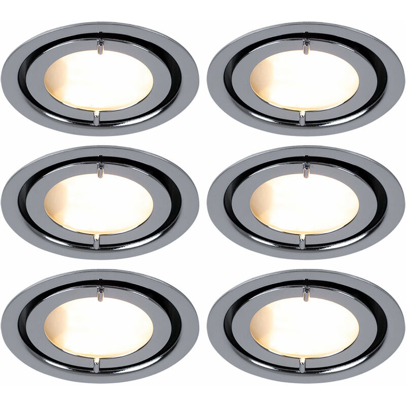 Image of Set di 6 faretti cromati per mobili da cucina, luci da incasso rotonde in alluminio, lampade per soggiorno