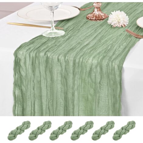 Set di 6 runner da tavola verde salvia, 90x300 cm, in mussola, in garza rustica, romantici runner lunghi in tessuto trasparente per matrimoni, feste e baby shower.