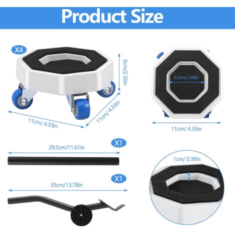Set di 6 ruote per mobili con 4 ruote per carichi pesanti, 1 sollevatore per mobili e 1 asta telescopica a 360°. Ruote piccole con scanalature per lo spostamento di mobili ad alta capacità di carico.