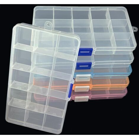 Set di 6 scatole portaoggetti in plastica con 15 scomparti, organizer in plastica per artigianato, gioielli, perline, orecchini e piccole parti