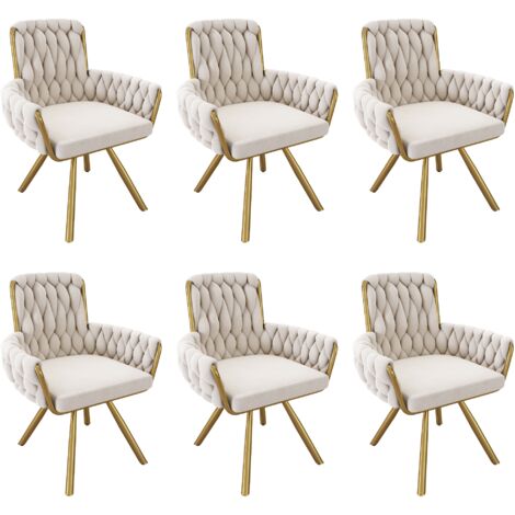 Set di 6 Sedie da Pranzo Ergonomiche, Portata 150 kg per Sedia, Schiuma Alta Elasticità e Rivestimento in Velluto, Beige
