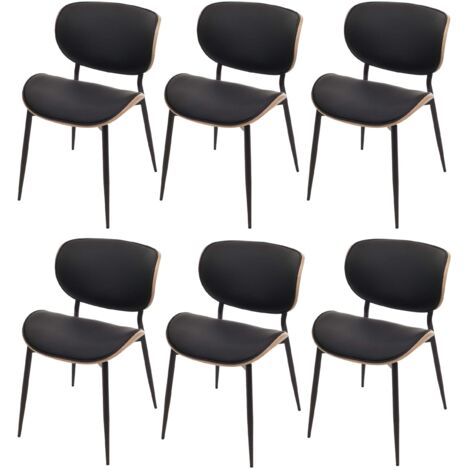 Set di 6 sedie da pranzo HHG-233, sedia, legno curvo ecopelle 280g/m² Oeko-Tex MVG, naturale, nero