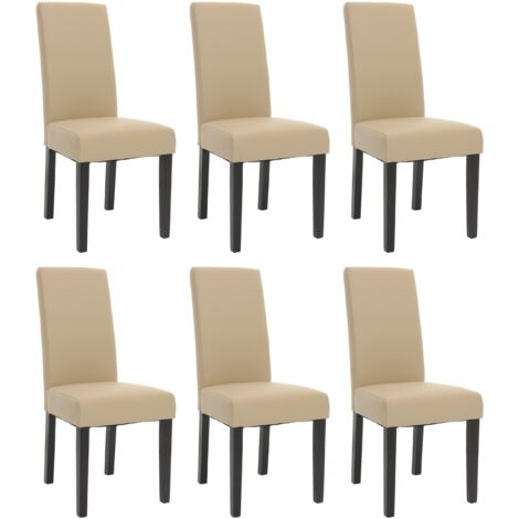 Set di 6 sedie da pranzo HHG-921, sedia da cucina poltrona poltrona in legno massiccio ecopelle, avorio, gambe nere