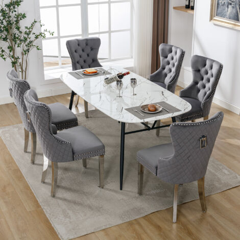 Set di 6 sedie da pranzo imbottite con finiture a borchie, grigio