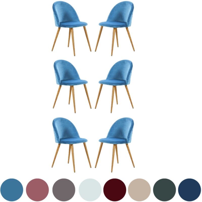 Set di 6 sedie da pranzo Lucia Velvet - Sedie da pranzo moderne Imbottitura schienale curvo con gambe in legno - Blu