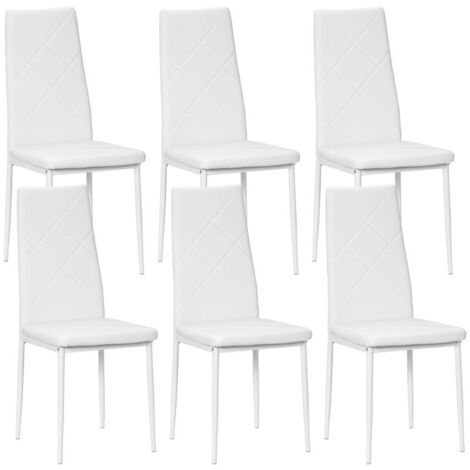 SET DI 6 SEDIE DA PRANZO MODERNE CON SCHIENALE ALTO IN FINTA PELLE E ACCIAIO. 41X50X97 CM. BIANCO
