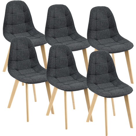 Set di 6 Sedie Imbottite per Sala di Pranzo/Attesa/Salotto/Studio - 6 Sedie in Stile Trapuntato - Rivestimento in Tessuto, Gambe in Legno di Faggio - Nero