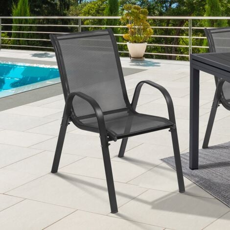 Set di 6 sedie impilabili in metallo e textilene grigio antracite LYMA