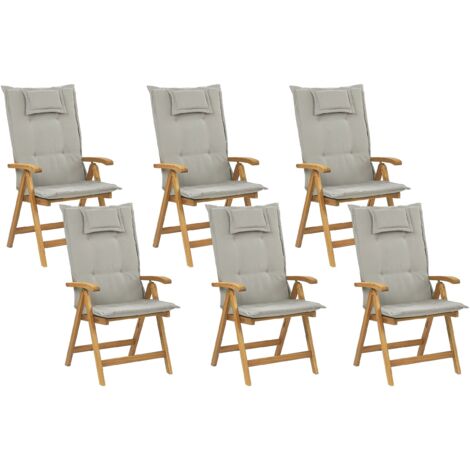 Set di 6 sedie in legno di acacia con cuscini grigio beige Java