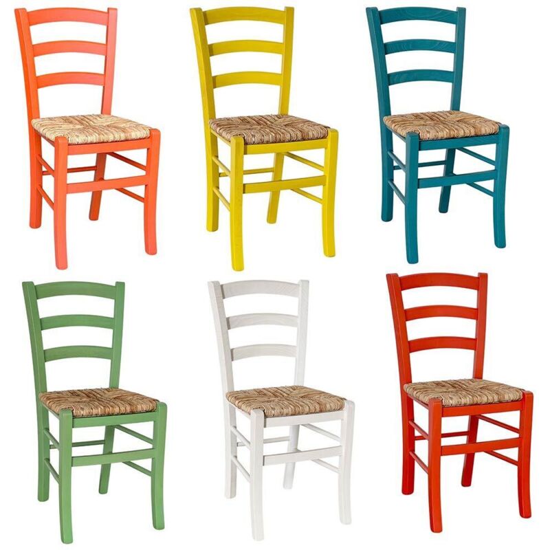 Okaffarefatto - Set di 6 sedie in legno venezia arancio giallo turchese verde bianco rosso