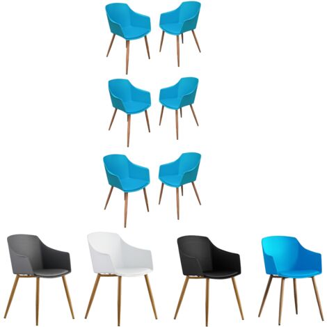 Set di 6 sedie in plastica Eden con cuscini in similpelle - sedia da pranzo imbottita per sala da pranzo, cucina - blu