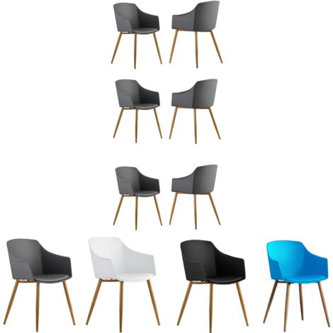 Set di 6 sedie in plastica Eden con cuscini in similpelle - sedia da pranzo imbottita per sala da pranzo, cucina - grigio