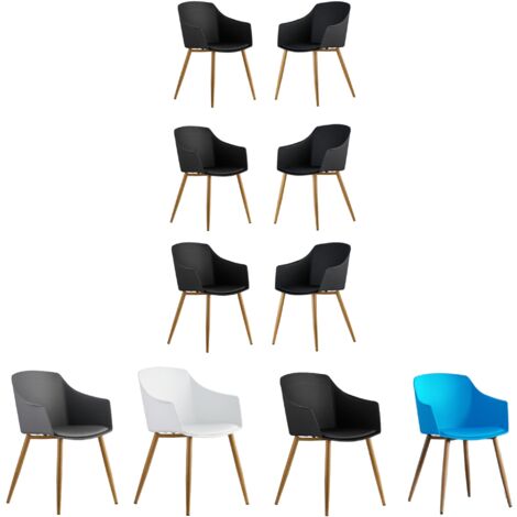 LIFE INTERIORS Set di 6 sedie in plastica Eden con cuscini in similpelle - sedia da pranzo imbottita per sala da pranzo, cucina - nero