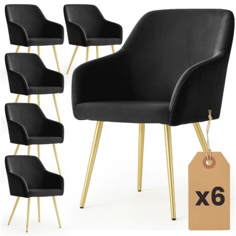 Set di 6 Sedie in velluto liscio ESTELLE Nero gambe oro