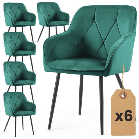 Set di 6 Sedie in velluto trapuntato DIAMANTE Verde Bottiglia gambe nere