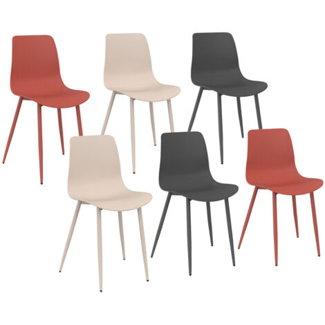Set di 6 sedie KIARA in colore misto grigio scuro x2, terracotta x2, beige x2 con gambe in metallo