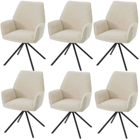Set di 6 sedie per sala da pranzo HHG-494, con braccioli, seduta girevole, tessuto ciniglia Oeko-Tex MVG, avorio