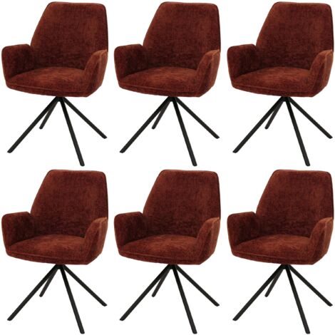 Set di 6 sedie per sala da pranzo HHG-494, con braccioli, seduta girevole, tessuto ciniglia Oeko-Tex MVG, rosso ruggine