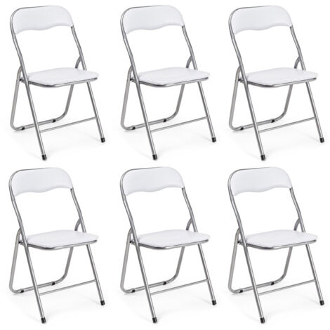 Set Di 6 Sedie Pieghevoli Con Struttura In Ferro Imbottite Salvaspazio Per Giardino Sala Riunioni Eventi Cucina Bianco