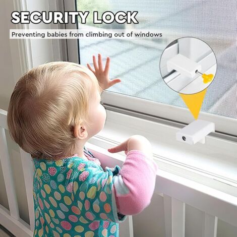 Set di 6 serrature per finestre scorrevoli, serratura regolabile, blocco di sicurezza per bambini con chiave, fermo per finestra scorrevole, bianco