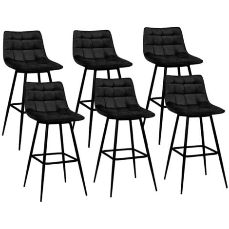 IDMARKET Set di 6 sgabelli da bar MADY in velluto nero