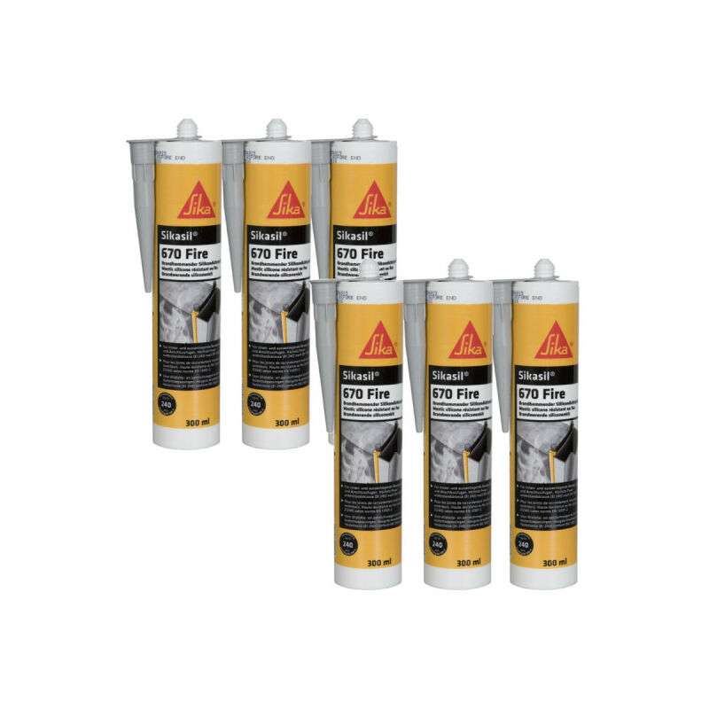 Sika - Set di 6 sigillanti antincendio per giunti sil 670 Fire - Grigio - 300ml - Gris