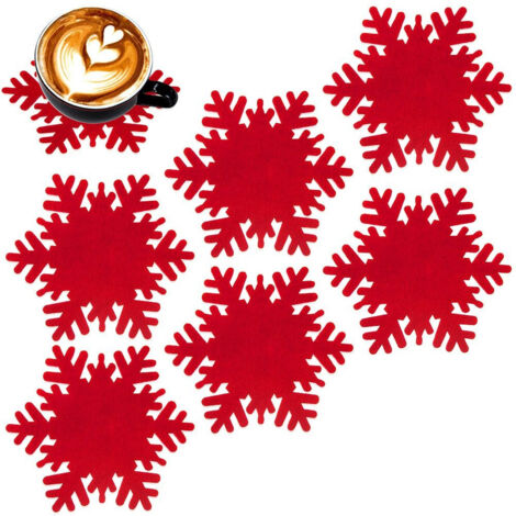 Set di 6 sottobicchieri in feltro rosso per tazze e tavoli.