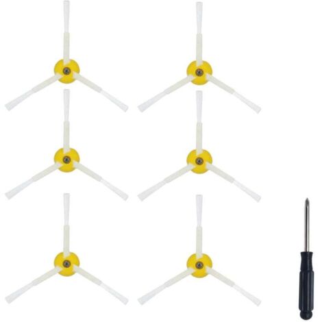 Set di 6 spazzole laterali di ricambio per i robot aspirapolvere iRobot 800, 900, 850, 860, 870, 871, 880, 890, 960 e 980. Gli accessori includono una spazzola laterale e un cacciavite.