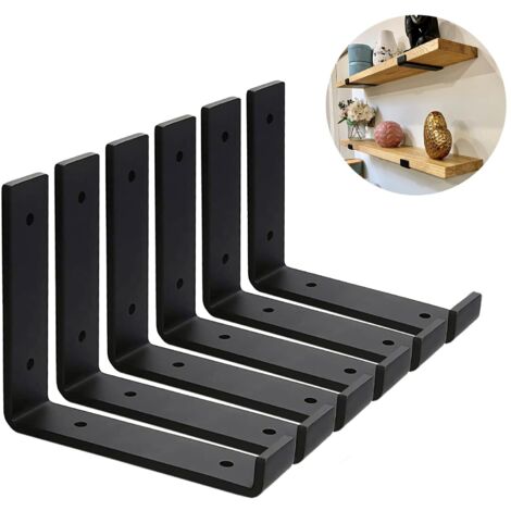 Set di 6 staffe da parete per carichi pesanti per ponteggi spessi 5 mm - Staffa per mensola da parete - Staffe per mensola industriali nere con viti abbinate (20 cm)