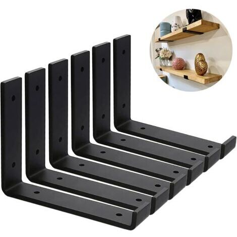 Set di 6 staffe da parete resistenti, supporti per mensole industriali neri (20 cm)