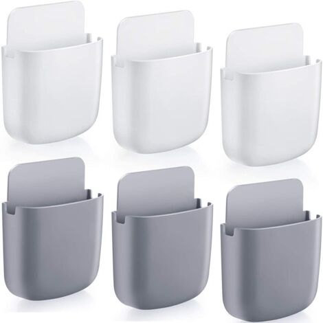 Set di 6 supporti adesivi per telecomandi, da parete, contenitore per telecomandi del telefono, organizer adesivo per ufficio, casa e scuola (bianco, grigio)