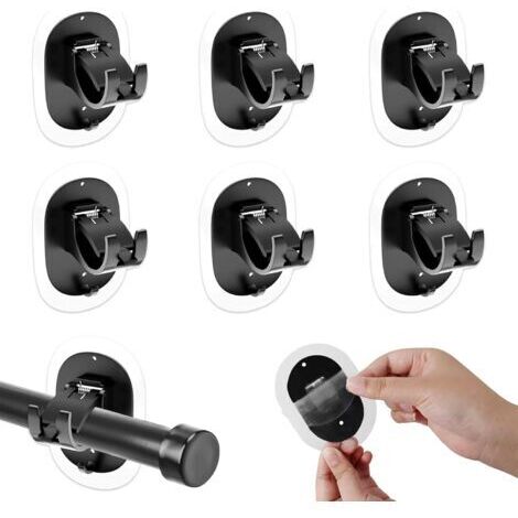 Set di 6 supporti per asta per tende senza foratura - Ganci autoadesivi - Asta per tende da incollare con viti - Supporto per asta per tende - Ganci adesivi - Per cucina, bagno