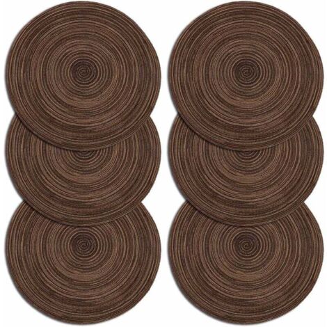 Set di 6 tovagliette all'americana intrecciate lavabili, resistenti al calore, antiscivolo, tovaglietta rotonda 35x35 cm (rotonda, marrone)