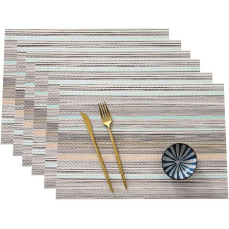 Set di 6 tovagliette all'americana, tovagliette all'americana termoisolanti, tovagliette antimacchia, tovagliette da cucina in vinile a trama incrociata resistenti per tavolo da pranzo. (Righe blu)