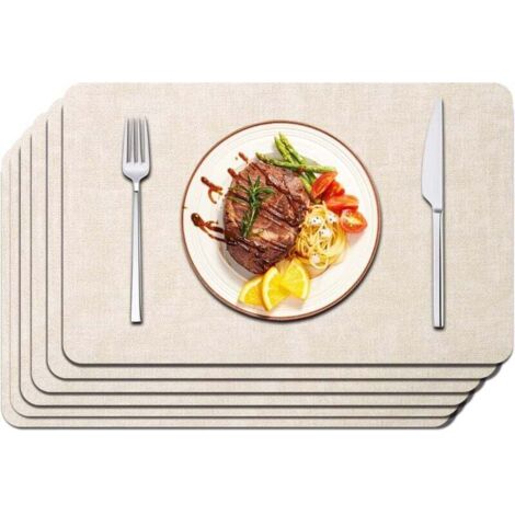 Set di 6 tovagliette in similpelle - Facili da pulire - Resistenti al calore - Antiscivolo - Adatte per uso interno ed esterno - 43 x 30 cm - Beige