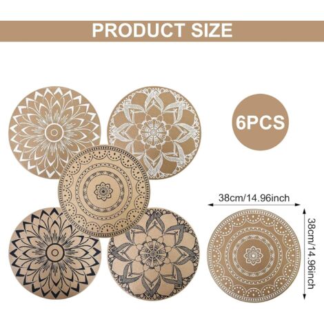 Set di 6 tovagliette lavabili, rotonde in PVC intrecciato, resistenti al calore e antiscivolo, perfette per cucine/sale da pranzo, tavoli da pranzo, feste e decorazioni.