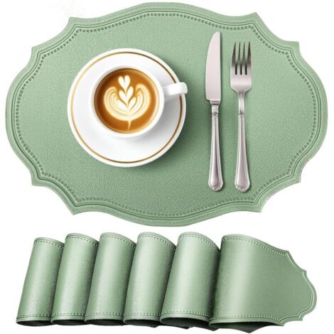 Set di 6 tovagliette ovali in similpelle, facili da pulire, resistenti al calore e all'acqua, con bordi antiscivolo, ideali per la casa e i ristoranti, colore verde.