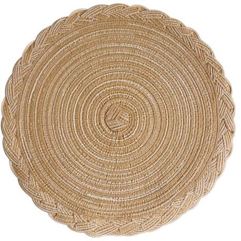 Set di 6 tovagliette, resistenti al calore, in tessuto, in poliestere, lavabili, antiscivolo, rotonde, tessute a mano, forma europea (kaki, 18 cm)