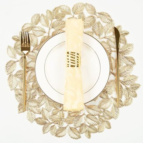 Set di 6 tovagliette rotonde con motivo a foglia d'oro - Antiscivolo e facili da pulire - Ideali per cene, feste e matrimoni.