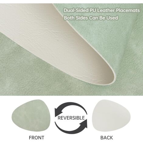 Set di 6 tovagliette rotonde in similpelle PVC double-face, impermeabili, lavabili, antiscivolo e resistenti al calore (verde, avorio)