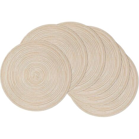 Set di 6 tovagliette rotonde intrecciate, 38 cm, antiscivolo, resistenti al calore, in cotone e poliestere, lavabili, per cucina, sala da pranzo, feste, decorazione della tavola (beige)