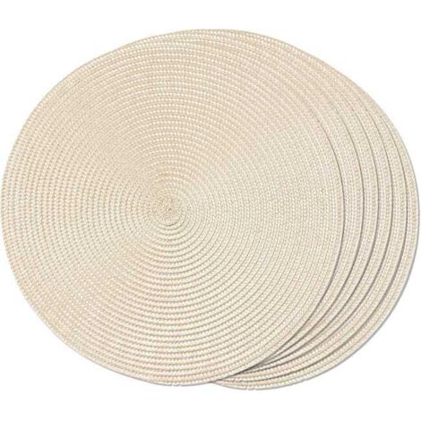 Set di 6 tovagliette rotonde intrecciate, adatte per tavoli da pranzo, lavabili, antiscivolo, 38,1 cm (beige/avorio, confezione da 6 pezzi).