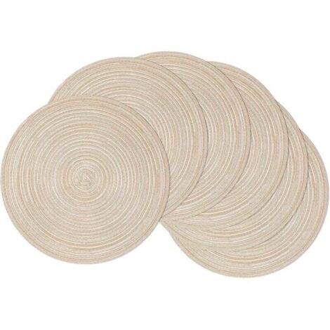 Set di 6 tovagliette rotonde lavabili beige in cotone intrecciato, resistenti al calore, antiscivolo, per feste di matrimonio, 38x38 cm