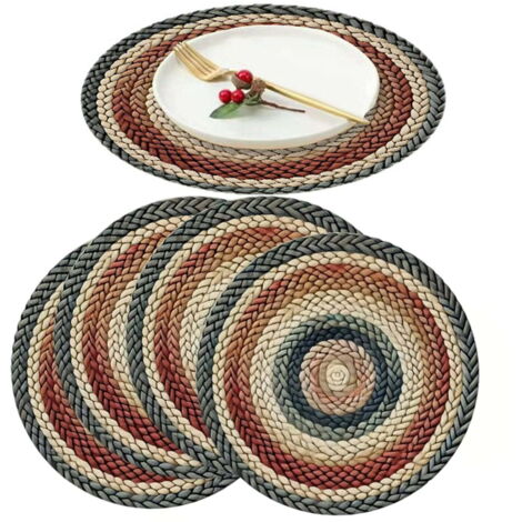 Set di 6 tovagliette rotonde vintage, perfette per decorare la cucina e la sala da pranzo: eleganti e resistenti al calore, ideali per uno stile country e per l'uso esterno.