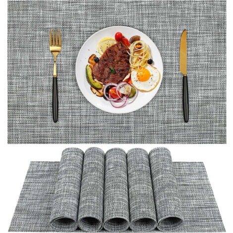Set di 6 tovagliette, stile moderno, impermeabili e antiscivolo, lavabili, resistenti al calore, adatte per cucina, sala da pranzo, bar e spazi esterni, colore grigio.
