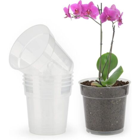 Set di 6 vasi da fiori in plastica trasparente, vasi da esterno, vasi da vivaio, adatti per interni, balconi, uffici e uso esterno.