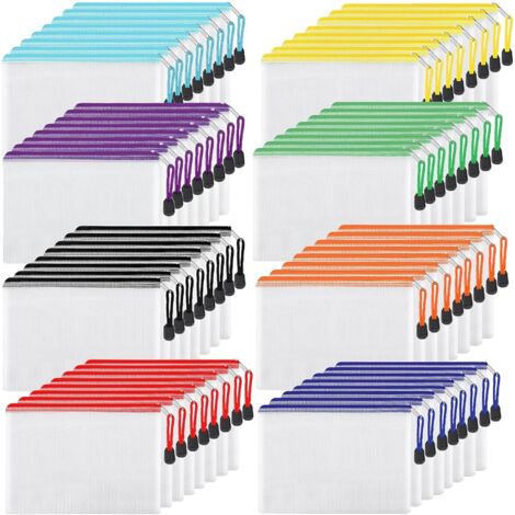 Set di 64 sacchetti a rete con cerniera, 8 colori, sacchetti riutilizzabili formato A4, ideali per organizzare e conservare, sacchetti impermeabili con cerniera