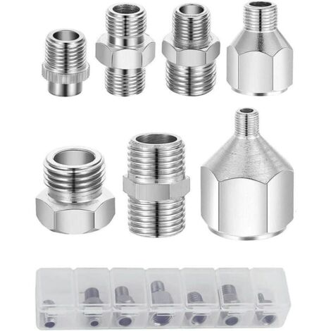 Set di 7 adattatori per aerografo e compressore.