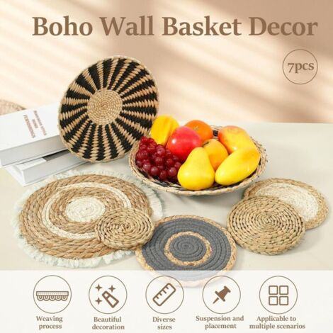 Set di 7 cestini da parete bohémien fatti a mano, decorazioni murali in vimini e rattan per camera da letto, sala da pranzo, ufficio