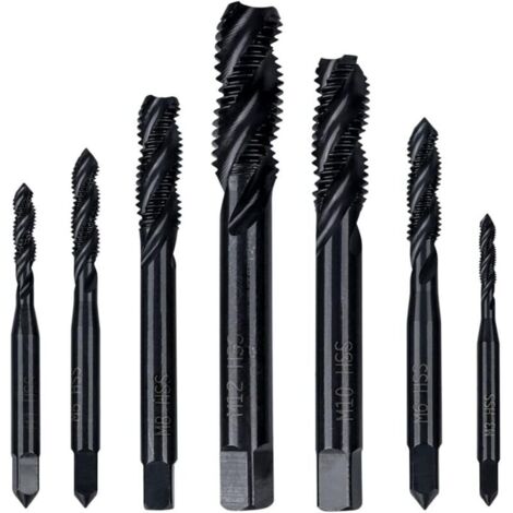Set di 7 maschi a filettatura elicoidale HSS, maschi a vite elicoidale metrici, misure assortite M3 M4 M5 M6 M8 M10
